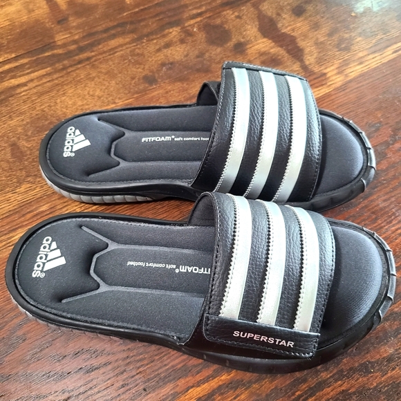 silver adidas slides